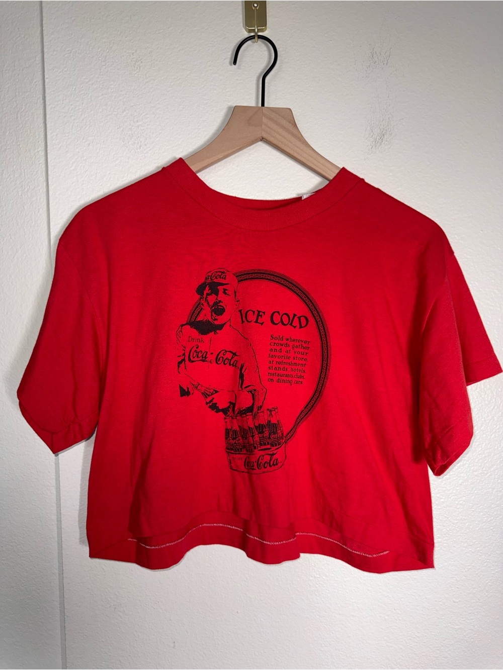 VINTAGE COCA COLA 1988 single stitch Red Graphic cropped tshirt L